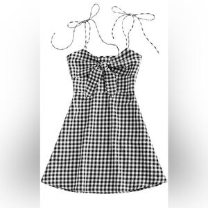 Black white gingham tie strap dress